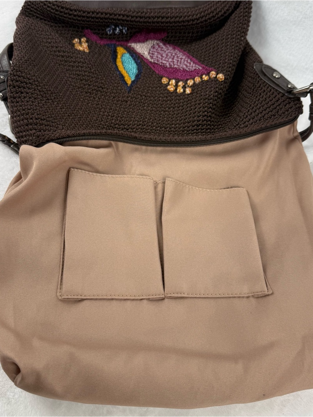 The Sak Sequoia Coffee Leaf Woven Hobo Shoulder Bag Brown Zip Top Purse - Picture 11 of 15